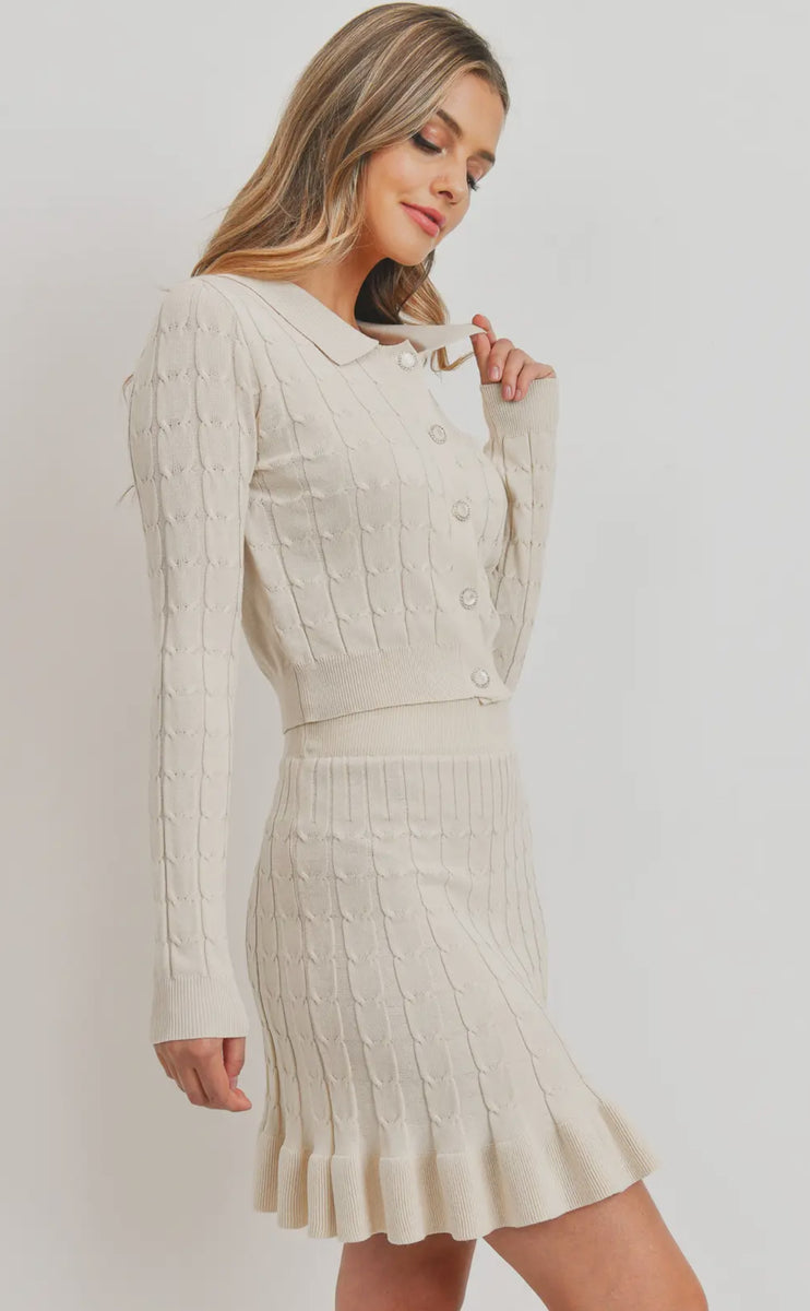 Cable Knit Pearl Button Set Gioia Boutique