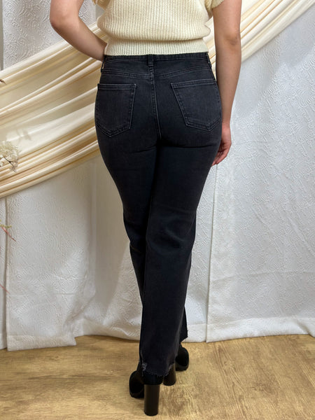 JUST USA Hem Detailed High Rise Straight Jeans