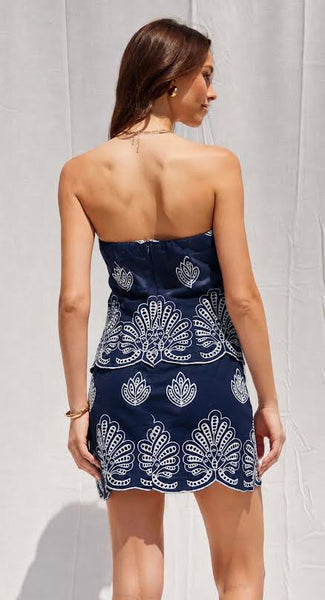 Embroidered Strapless Mini Dress