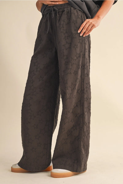 Star Print Wide Leg Elastic Waist Denim Pants