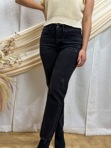 JUST USA Hem Detailed High Rise Straight Jeans