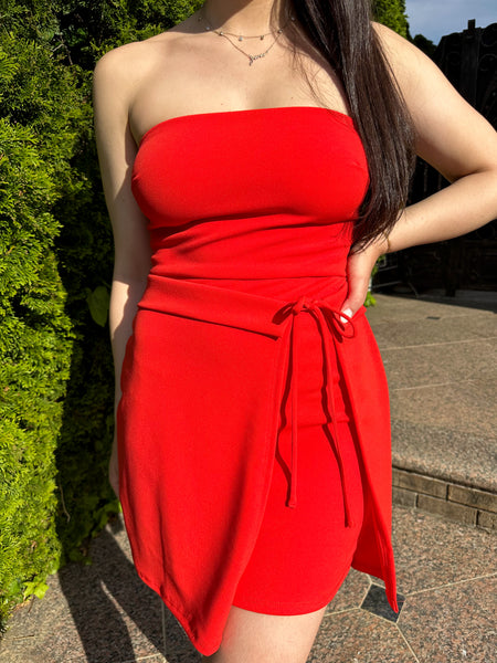 Strapless Wrap Mini Dress