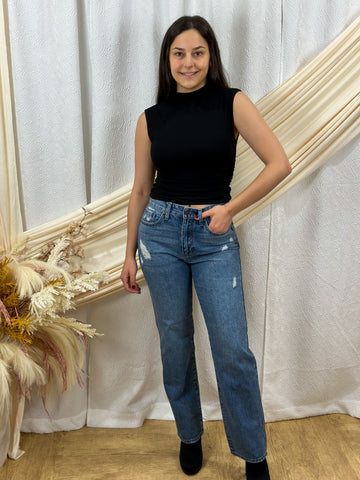 JBD- Super High Rise Dad Jean w/ Distressing