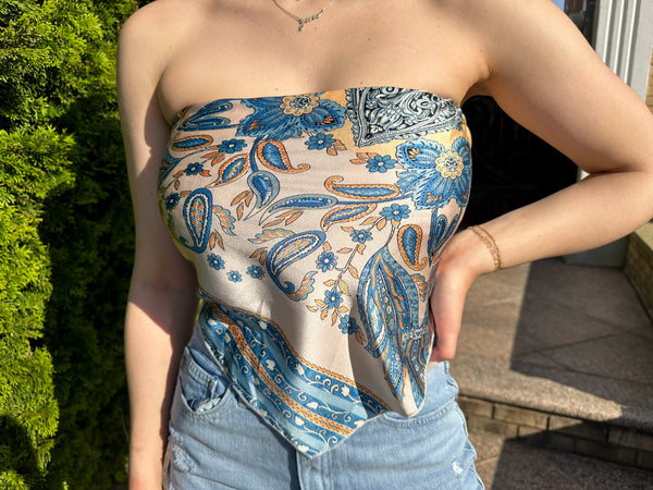 Paisley Print Satin Handkerchief Top