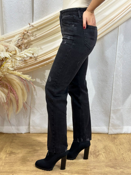 JUST USA Hem Detailed High Rise Straight Jeans