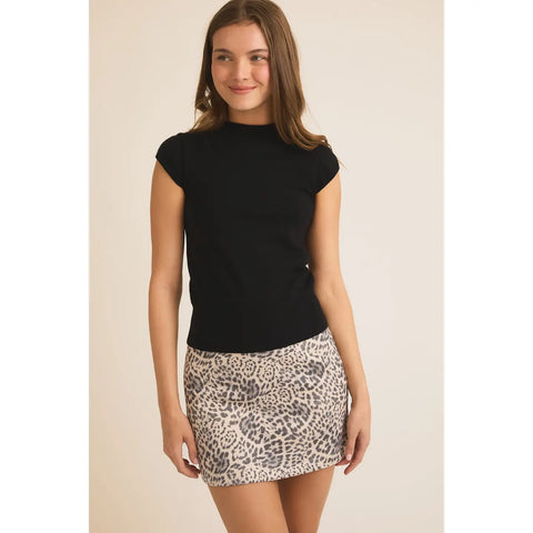 Mock Neck Cap Sleeve Knit Top