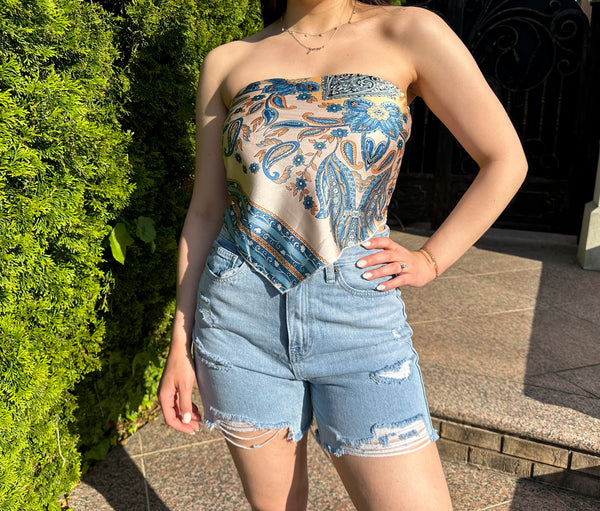 Paisley Print Satin Handkerchief Top
