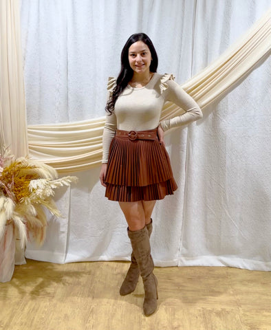 Belted Faux Leather Skirt