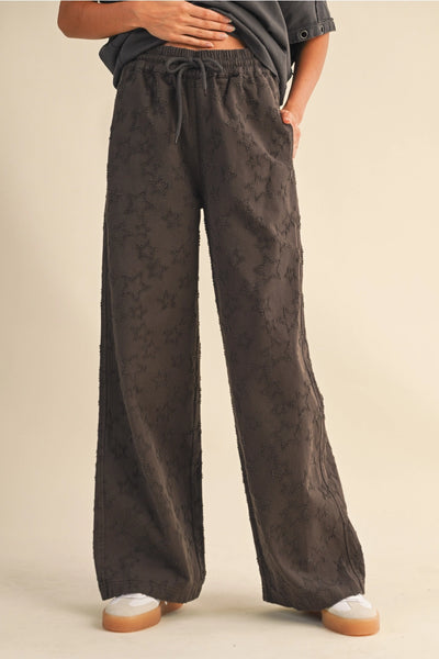Star Print Wide Leg Elastic Waist Denim Pants