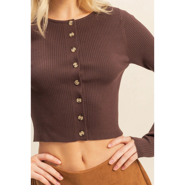 Button-Up Ribbed Knit Top