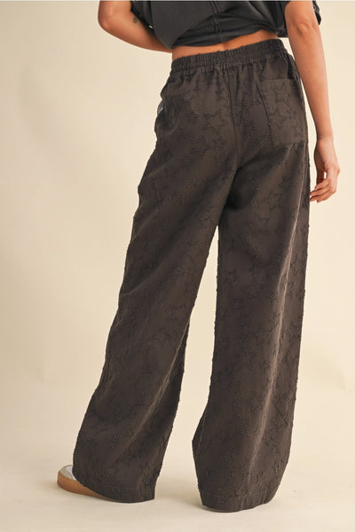 Star Print Wide Leg Elastic Waist Denim Pants
