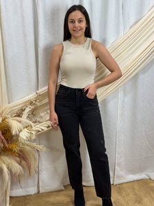 JUST USA Hem Detailed High Rise Straight Jeans