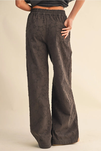 Star Print Wide Leg Elastic Waist Denim Pants