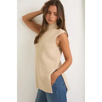 High Neck Sleeveless Sweater Top