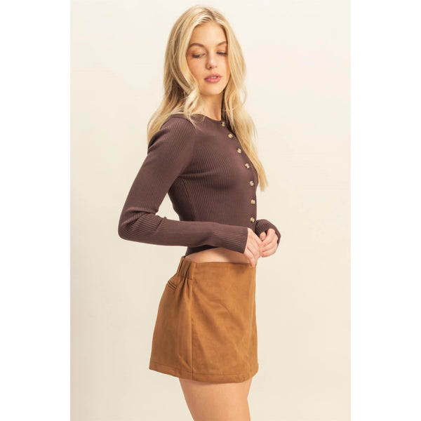 Button-Up Ribbed Knit Top