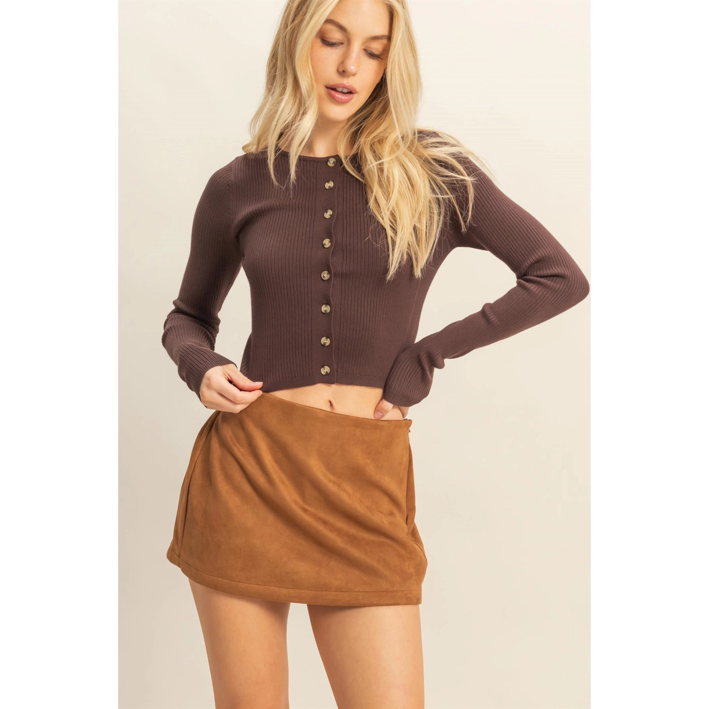 Button-Up Ribbed Knit Top