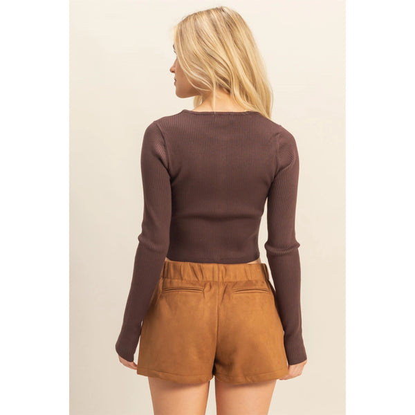 Button-Up Ribbed Knit Top