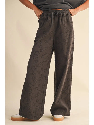 Star Print Wide Leg Elastic Waist Denim Pants