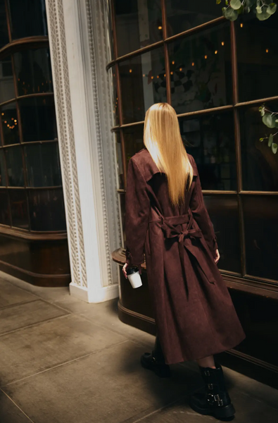 Suede Long Trench Coat