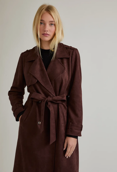 Suede Long Trench Coat
