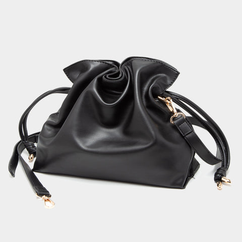 Solid Faux Leather Bucket Bag