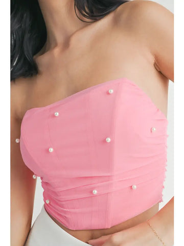 Pearl Detailed Mesh Corset Top