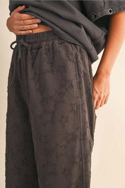 Star Print Wide Leg Elastic Waist Denim Pants