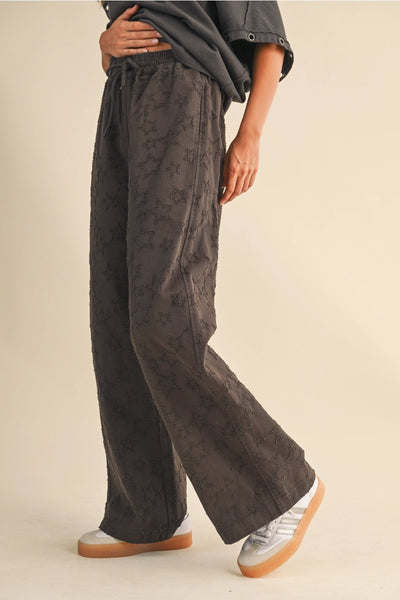 Star Print Wide Leg Elastic Waist Denim Pants