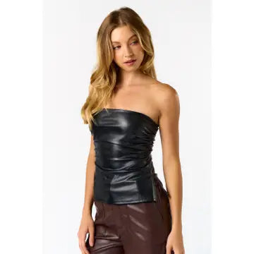 Faux Leather Ruched Tube Top