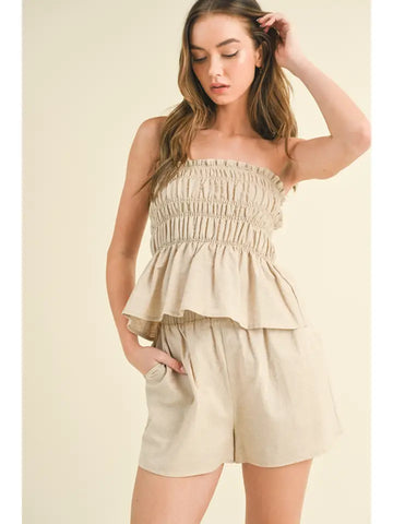 Strapless Smocked Peplum Top and Shorts Set