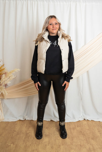 Faux Leather Puffer Vest