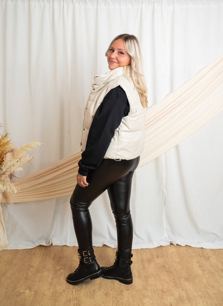 Faux Leather Puffer Vest