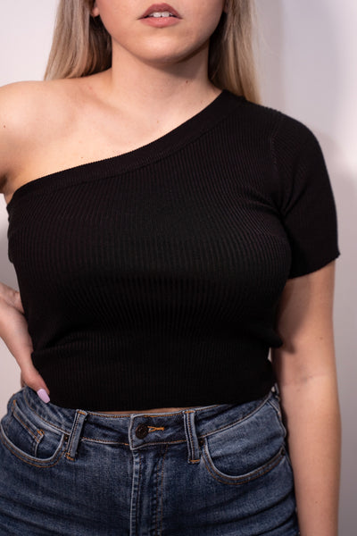 One Shoulder Ribbed Top