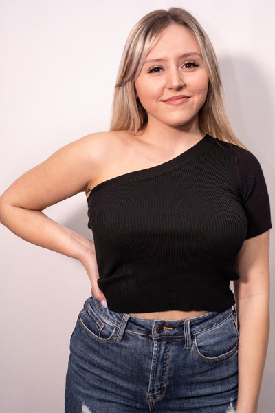 One Shoulder Ribbed Top