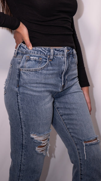 High Rise Straight Distressed Jeans