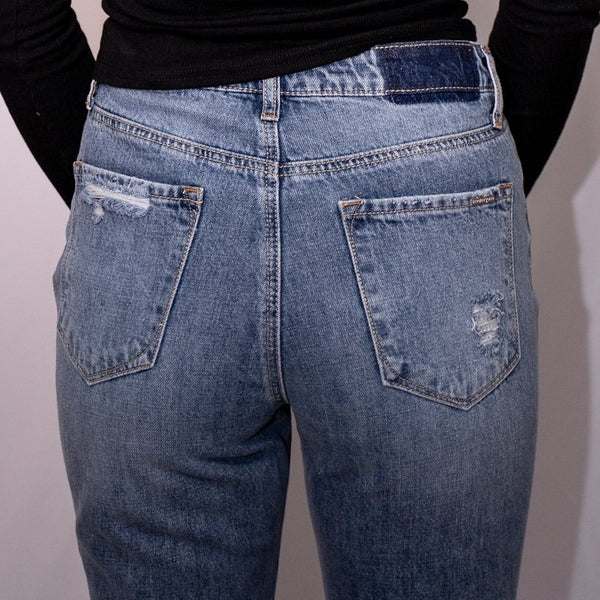 High Rise Straight Distressed Jeans