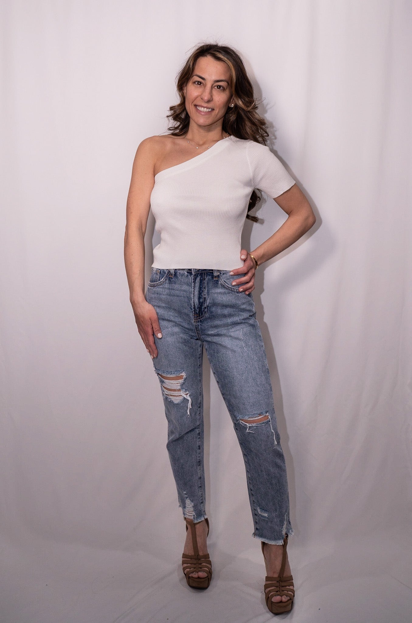 One Shoulder Ribbed Top