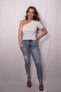 One Shoulder Ribbed Top