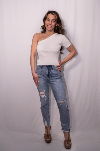 One Shoulder Ribbed Top