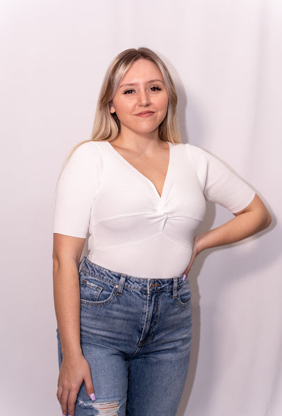 Ribbed Front Twist Bodysuit