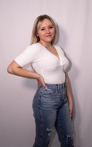 Ribbed Front Twist Bodysuit