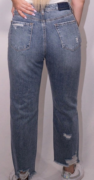 High Rise Straight Distressed Jeans