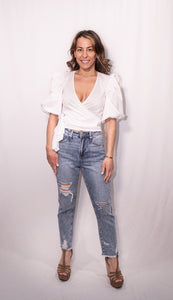 High Rise Straight Distressed Jeans