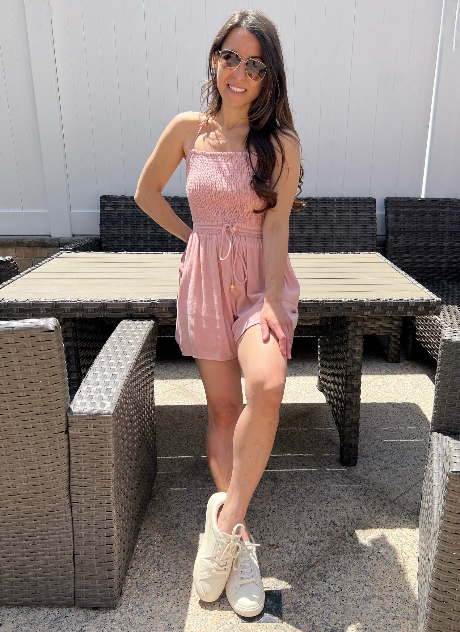Smocked Open Back Romper