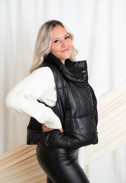 Faux Leather Puffer Vest