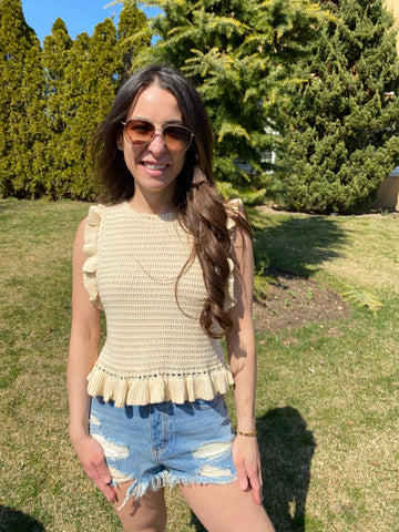 Knitted Ruffle Sleeveless Crop Top