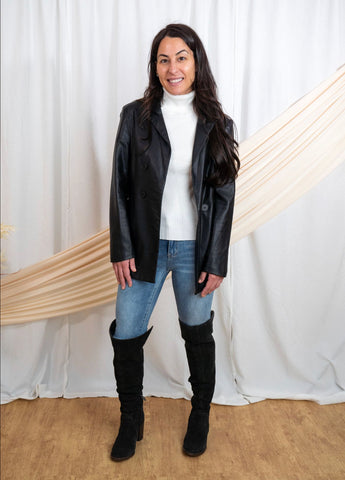 Double Breasted Faux Leather Blazer