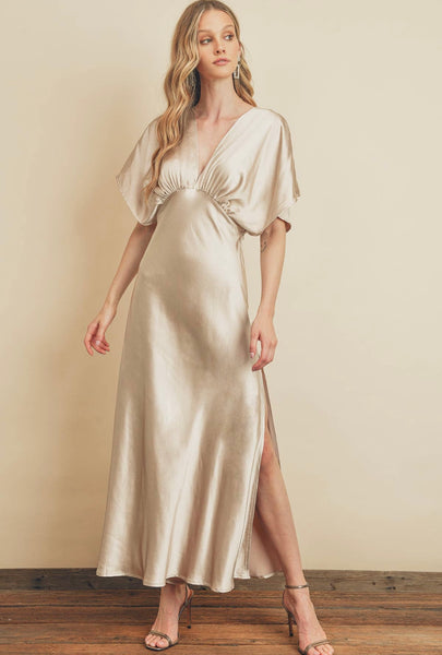 Satin Blouson Maxi Dress