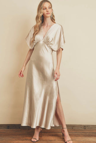 Satin Blouson Maxi Dress