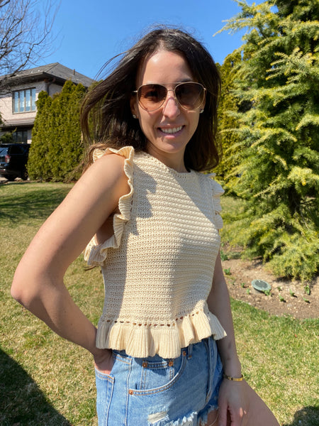 Knitted Ruffle Sleeveless Crop Top